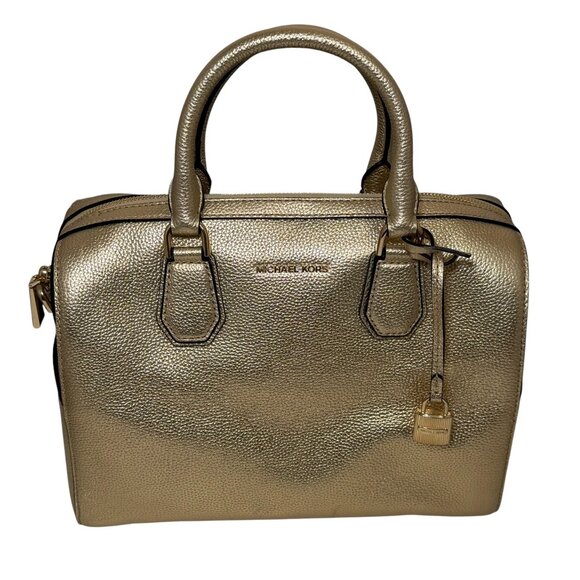 Michael Michael Kors Mercer MEDIUM Gold Leather Duffle Bag NWT - Picture 1 of 12